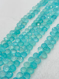 Chalcedony 7X9MM Faceted Pear shape, Peru chalcedony Pear shape, Aqua color chalcedony.length 10"