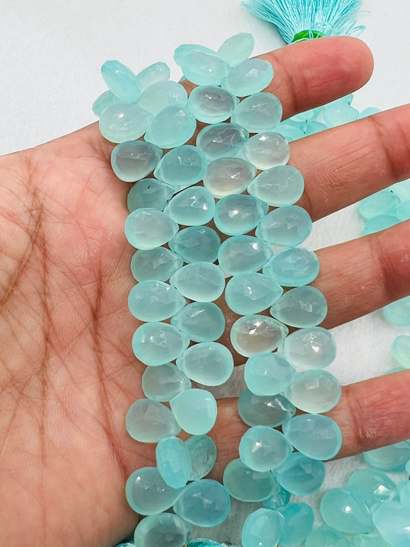 Chalcedony 8X11MM Faceted Pear shape, Peru chalcedony Pear shape, Aqua color chalcedony.length 10