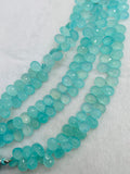 Chalcedony 8X11MM Faceted Pear shape, Peru chalcedony Pear shape, Aqua color chalcedony.length 10"