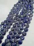Lapis Lazuli 14mm faceted coin Shape, Lapis Lazuli faceted Briolette . Length 10 Inch, origin Afghanistan, Lapis with pyrite