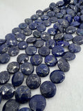 Lapis Lazuli 14mm faceted coin Shape, Lapis Lazuli faceted Briolette . Length 10 Inch, origin Afghanistan, Lapis with pyrite