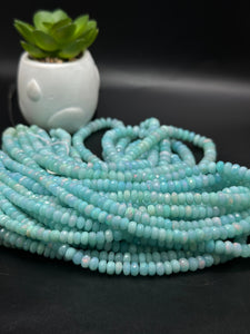 Sky Blue Opal Faceted Roundel Beads - 16 Inch Strand- AAA Quality - Ethiopian opal Beads- Coated Color Beads