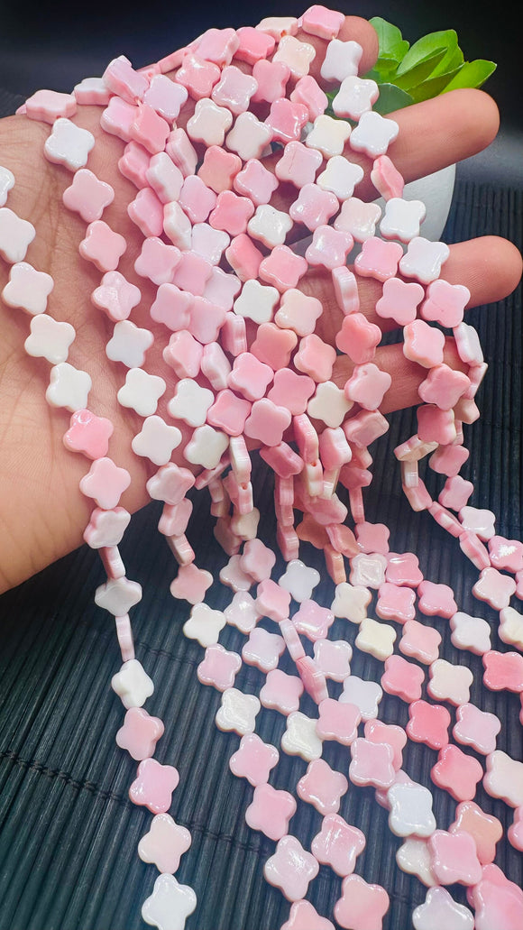Queen Conch Shell Cross Flower Beads • 10 mm Size • Length 40 cm • AAA Quality • Natural Pink Queen Conch Shell