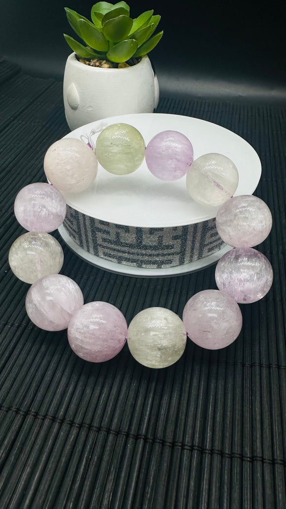 Kunzite Round Bracelet - 20 mm Size - Code K5  - AAA Quality - Natural Kunzite Bracelet - Length 8 Inch