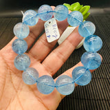 Aquamarine Round Bracelet • 16 mm Size • Code Z6  • 4A Quality • 7.5 Inch Length • Stretch Bracelet • Natural Aquamarine Bracelet