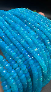 Blue Opal Faceted Roundel Beads - 16 Inch Strand- AAA Quality - Ethiopian opal Beads- Coated Color Beads