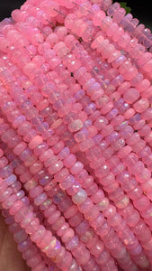 Baby Pink Opal Faceted Roundel Beads - 16 Inch Strand- AAA Quality - Ethiopian opal Beads- Coated Color Beads