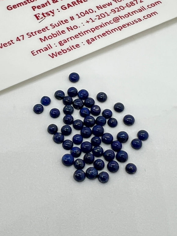 3mm Round Blue Lapis Lazuli Cabochon | Pack of 8 Pcs | AA Quality | Round Lapis Cabochons | 3mm Lapis Cabochons | Lapis Golden Pyrite