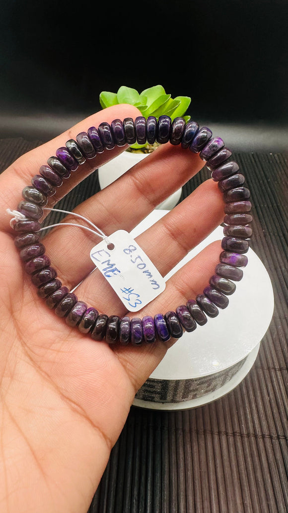 Sugulite Bracelet 8.50 mm Size • Code S3 • AAA Quality • Sugulite Roundel Bracelet 7.5 Inch Length • Natural Sugulite - Purple Color