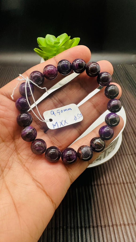 Sugulite Bracelet 9.50 mm Size • Code S5 • AAA Quality • Sugulite Round Bracelet 7.5 Inch Length • Natural Sugulite - Purple Color