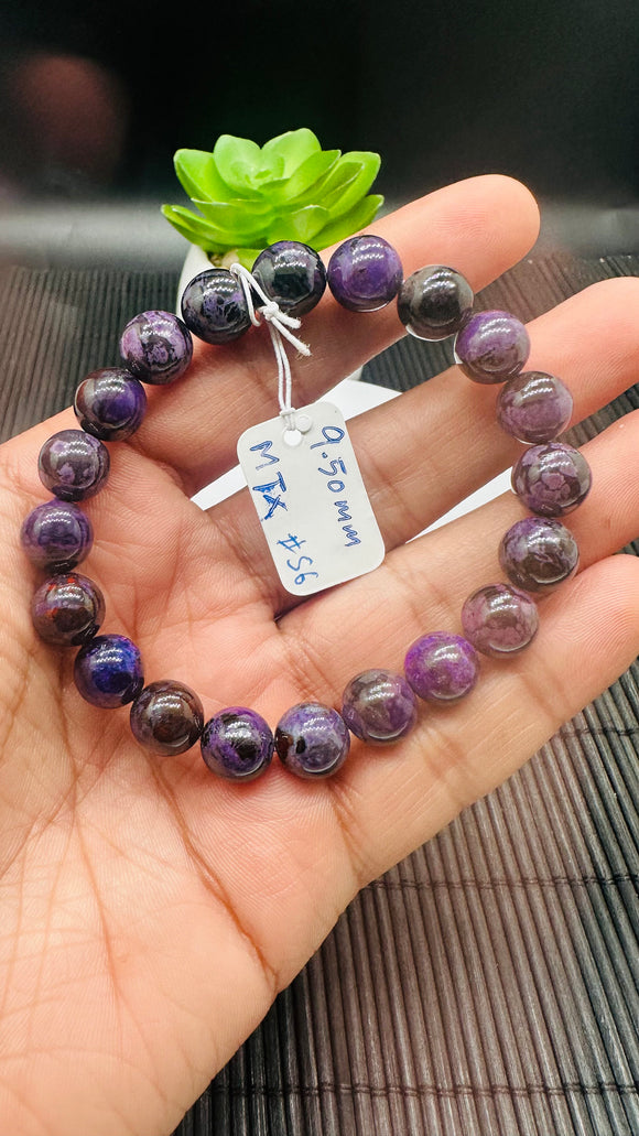 Sugulite Bracelet 9.50 mm Size • Code S6 • AAA Quality • Sugulite Round Bracelet 7.5 Inch Length • Natural Sugulite - Purple Color