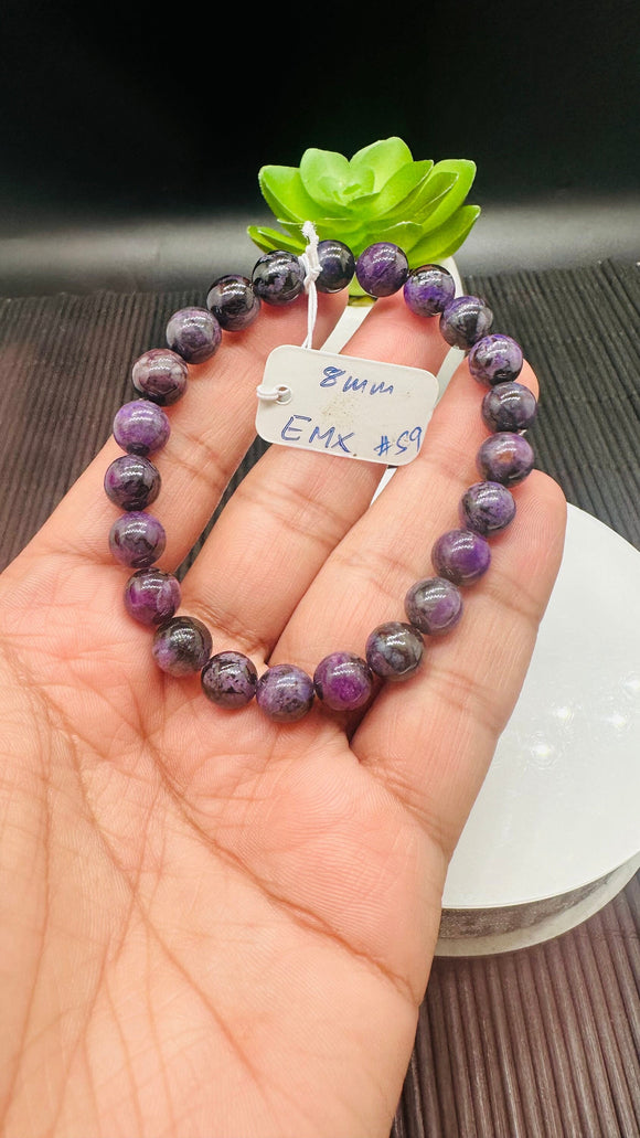 Sugulite Bracelet 8 mm Size • Code S9 • AAA Quality • Sugulite Round Bracelet 7.5 Inch Length • Natural Sugulite - Purple Color