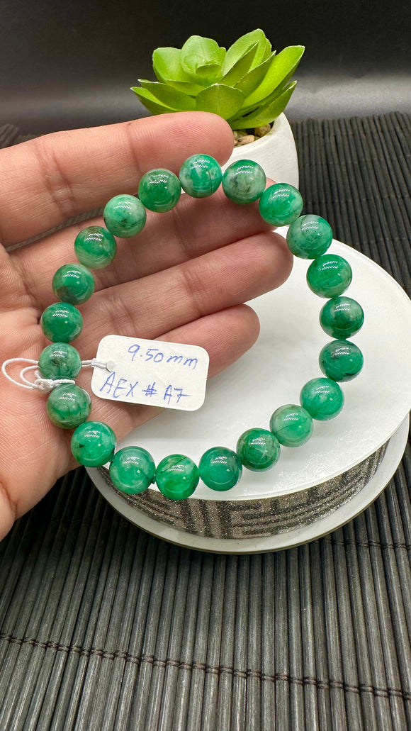 Emerald Round Bracelet - 9.50 mm Size - Code #A7   - Natural Emerald Bracelet - Length 7.5 Inch