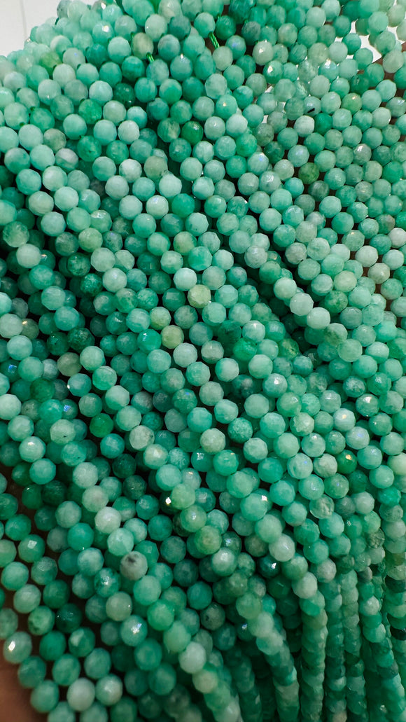 Emerald Round Faceted Beads 3 mm Size - AAA Quality - Length 40 Cm- Natural Emerald Beads