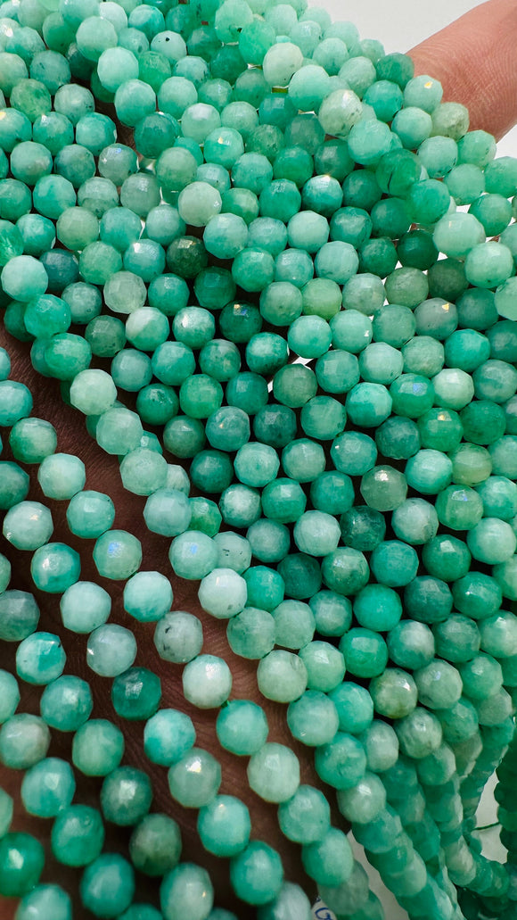 Emerald Round Faceted Beads 4 mm Size - AAA Quality - Length 40 Cm- Natural Emerald Beads