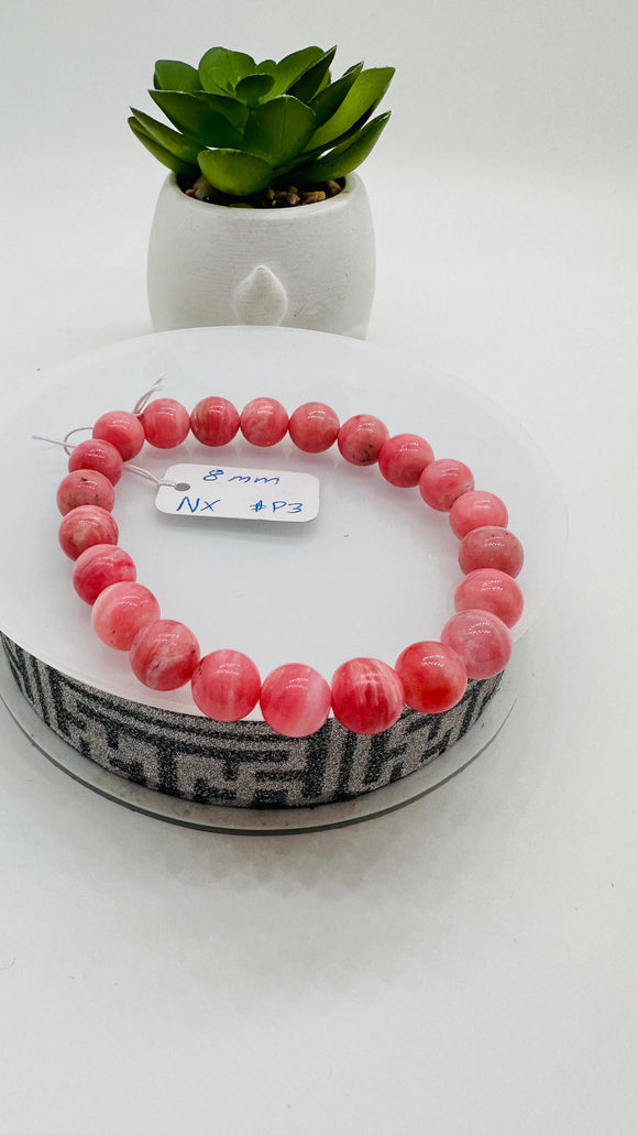 Pink Opal Bracelet - 8 mm Size  - Code P3 - AAAA Quality - Length 7.5 Inch- Natural Pink Opal Bracelet- Dark Color