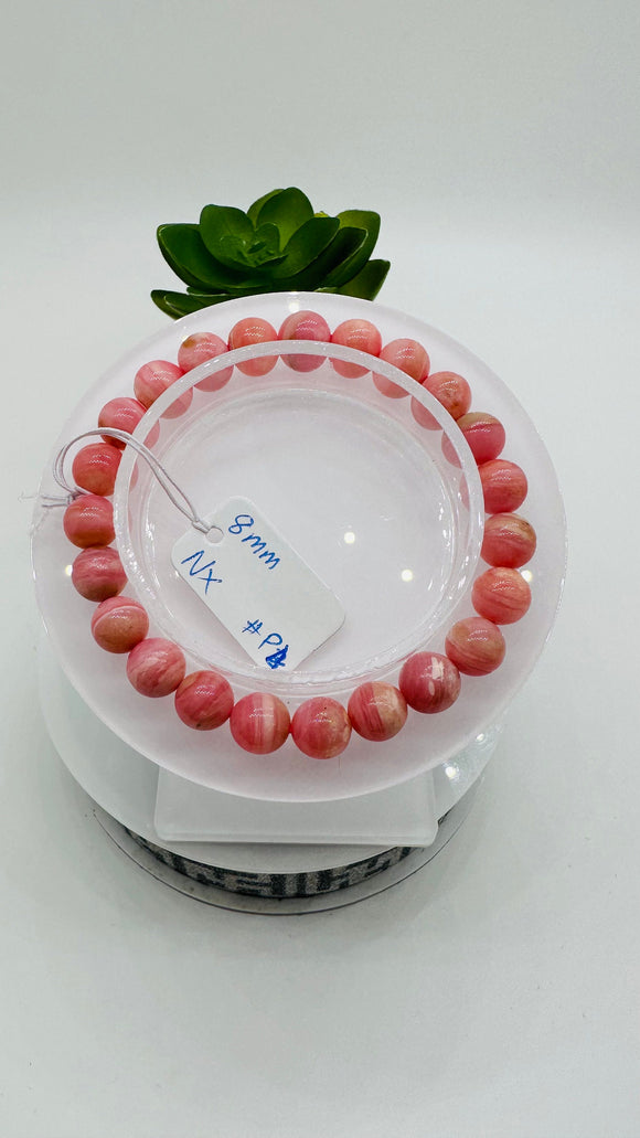 Pink Opal Bracelet - 8 mm Size  - Code P4 - AAAA Quality - Length 7.5 Inch- Natural Pink Opal Bracelet- Dark Color