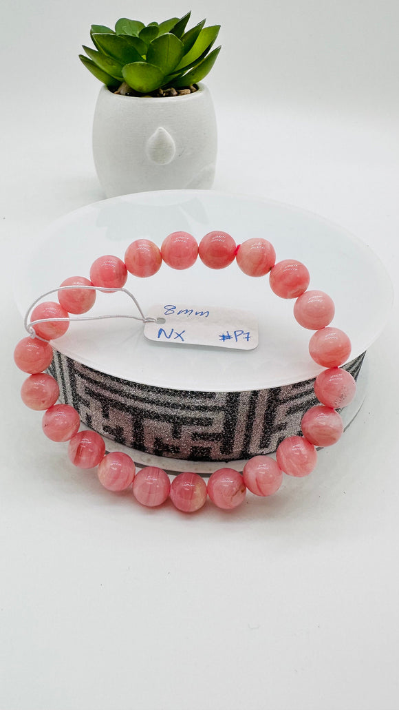 Pink Opal Bracelet - 8 mm Size  - Code P7 - AAAA Quality - Length 7.5 Inch- Natural Pink Opal Bracelet- Dark Color