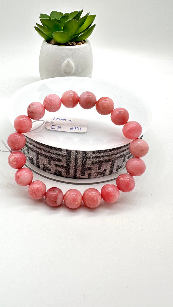 Pink Opal Bracelet - 10 mm Size  - Code P11 - AAAA Quality - Length 7.5 Inch- Natural Pink Opal Bracelet- Dark Color