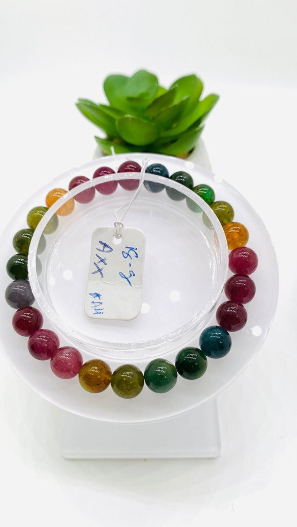 Tourmaline Bracelet 8 mm Size - Code#A4 - 4A Quality  Natural Multi Tourmaline Round Bracelet - Length 7.5