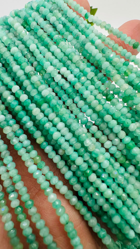 Emerald Roundel Faceted Beads 3 mm Size - AAA Quality - Length 40 Cm- Natural Emerald Beads