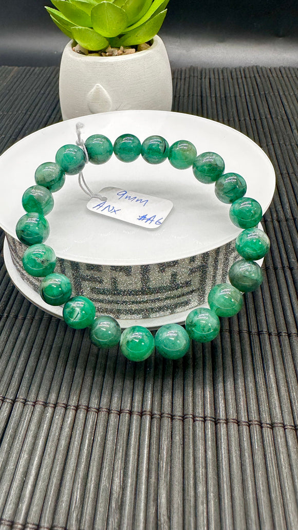 Emerald Round Bracelet - 9 mm Size - Code #A6   - Natural Emerald Bracelet - Length 7.5 Inch