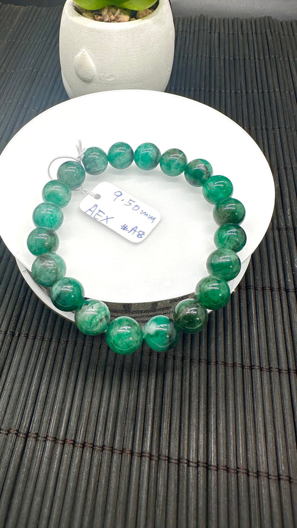 Emerald Round Bracelet - 9.50 mm Size - Code #A8   - Natural Emerald Bracelet - Length 7.5 Inch