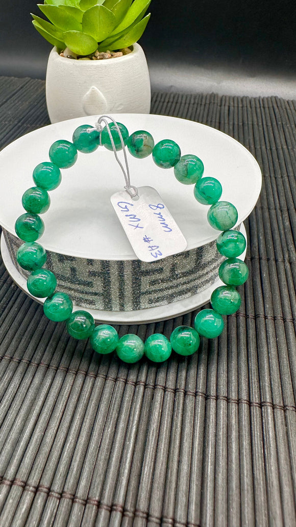 Emerald Round Bracelet - 8 mm Size - Code #A3   - Natural Emerald Bracelet - Length 7.5 Inch