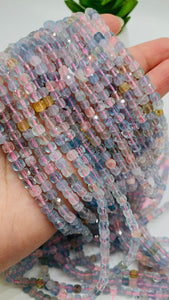 Morganite Faceted Cube Beads - 4 mm Size -  Length 40 cm - Natural Morganite Box Beads