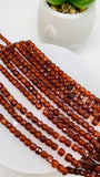 Hessonite Faceted Cube Beads - 4 mm Size - Length 40 cm - Natural Hessonite Box Beads