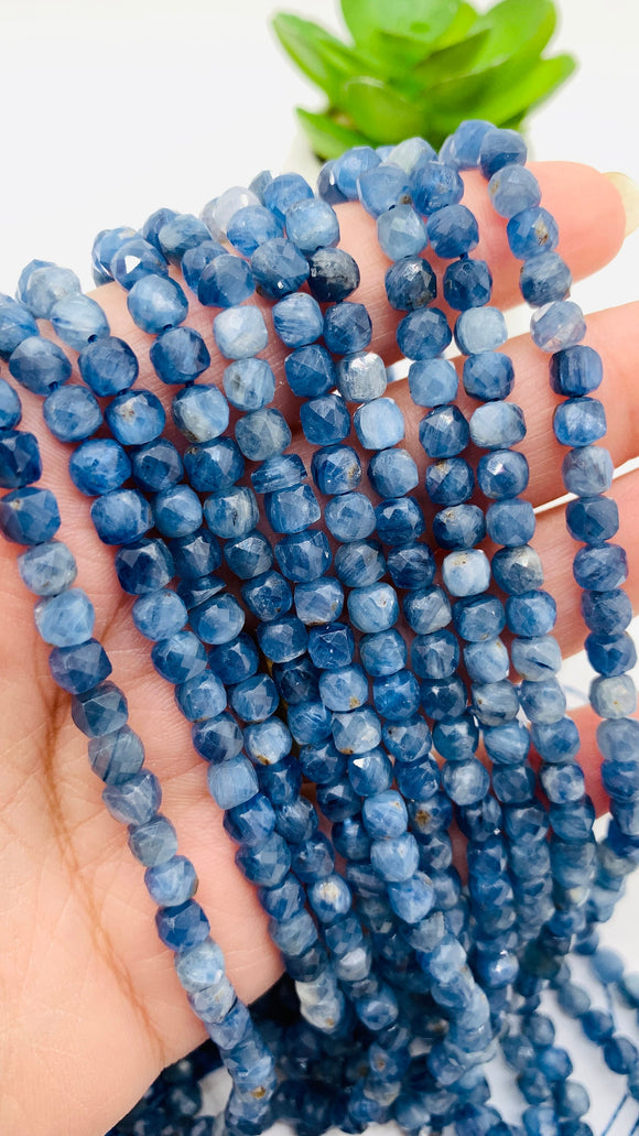 Kyanite Faceted Cube Beads - 5 mm Size -  Length 40 cm - Natural Kyanite Box Beads