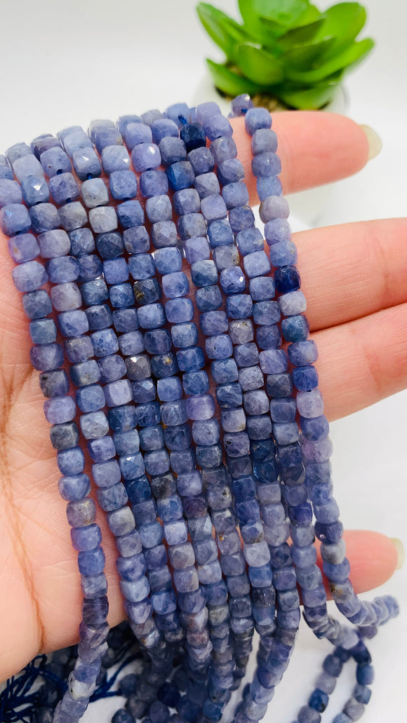 Tanzanite Faceted Cube Beads - 5 mm Size -  Length 40 cm - Natural Tanzanite Box Beads