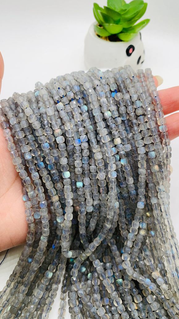 Labradorite Faceted Cube Beads - 4 mm Size -  Length 40 cm - Natural Labradorite  Box Beads