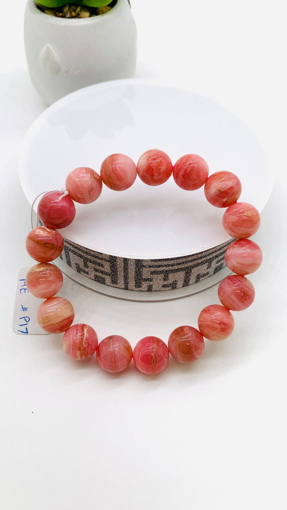 Pink Opal Bracelet - 12 mm Size  - Code P17 - AAAA Quality - Length 7.5 Inch- Natural Pink Opal Bracelet- Dark Color