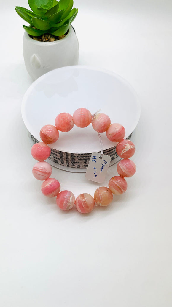 Pink Opal Bracelet - 14 mm Size  - Code N4 - AAA Quality - Length 7.5 Inch- Natural Pink Opal Bracelet- Dark Color