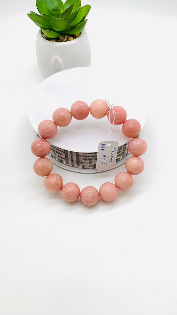 Pink Opal Bracelet - 14 mm Size  - Code N6 - AAA Quality - Length 7.5 Inch- Natural Pink Opal Bracelet- Dark Color