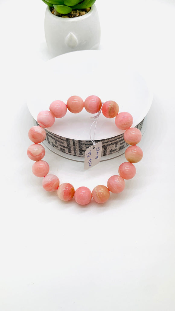 Pink Opal Bracelet - 12 mm Size  - Code N10 - AAA Quality - Length 7.5 Inch- Natural Pink Opal Bracelet- Dark Color