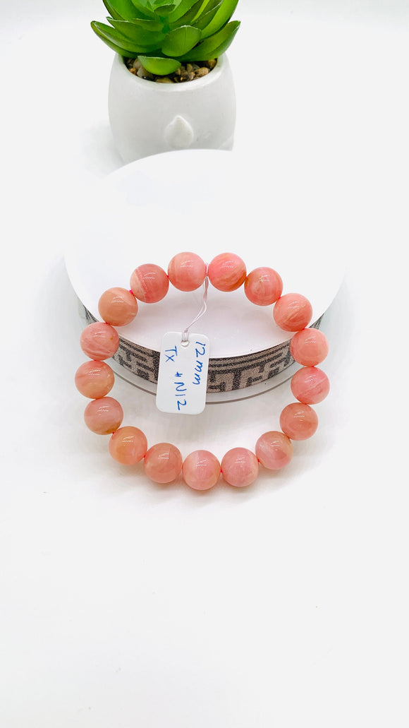 Pink Opal Bracelet - 12 mm Size  - Code N12 - AAA Quality - Length 7.5 Inch- Natural Pink Opal Bracelet- Dark Color