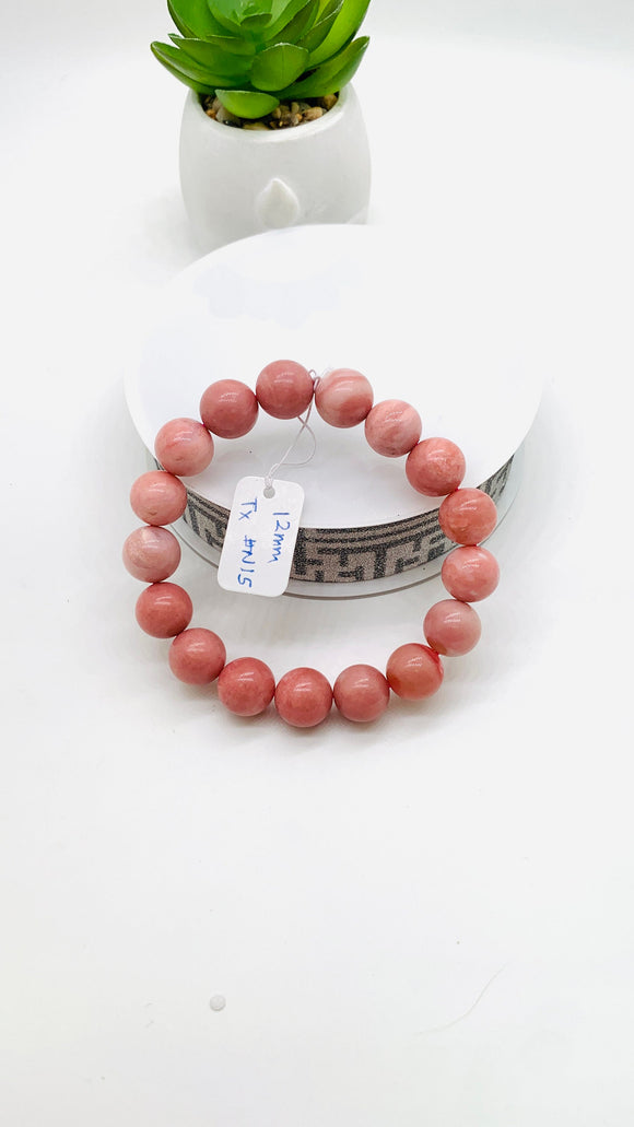 Pink Opal Bracelet - 12 mm Size  - Code N15 - AAA Quality - Length 7.5 Inch- Natural Pink Opal Bracelet- Dark Color