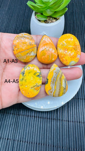 Bumble Bee Cabochon • Code A1-A5 • AAA Quality • Natural Bible Bee Jasper Cabs •  Flat Back Cabochon