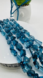 London Blue Topaz Faceted Nugget- Length 8”- AAA Quality -Natural London Blue topaz Beads  -