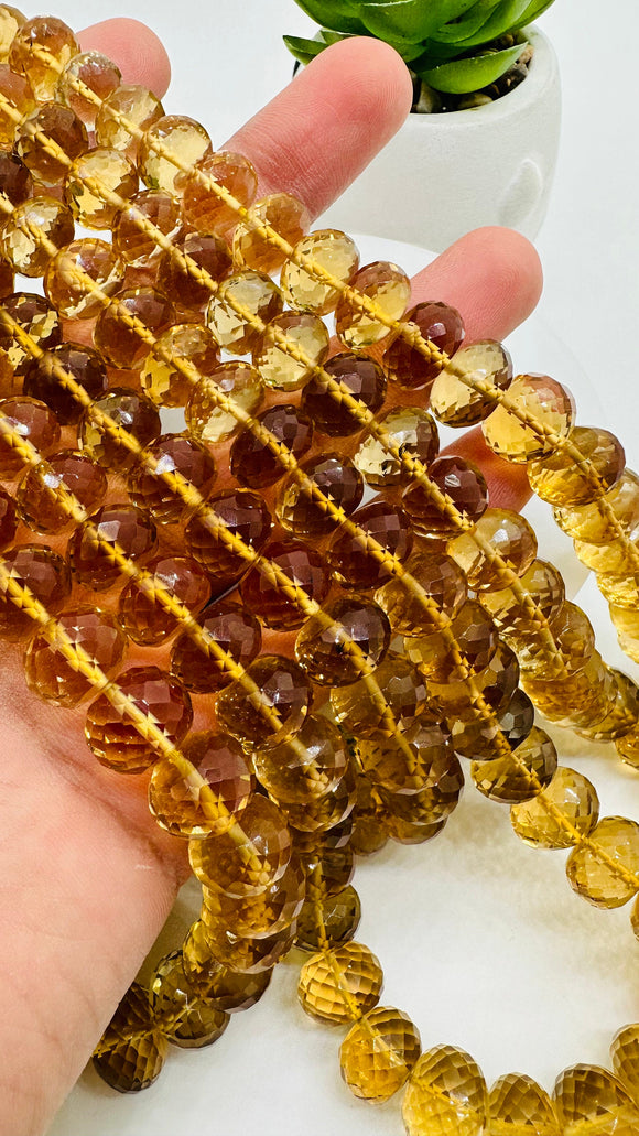 Citrine Faceted Roundel 9-14  mm Big Size  • Length 16 Inch •  AAA grade • Natural Citrine Beads• Citrine Rondelle Faceted