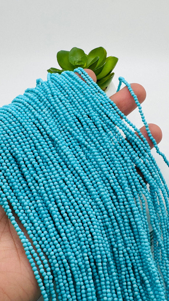 Turquoise Round Beads 2 mm Size- AAA Quality  -100 % Natural Turquoise -  Length 40 cm - Turquoise Round Blue