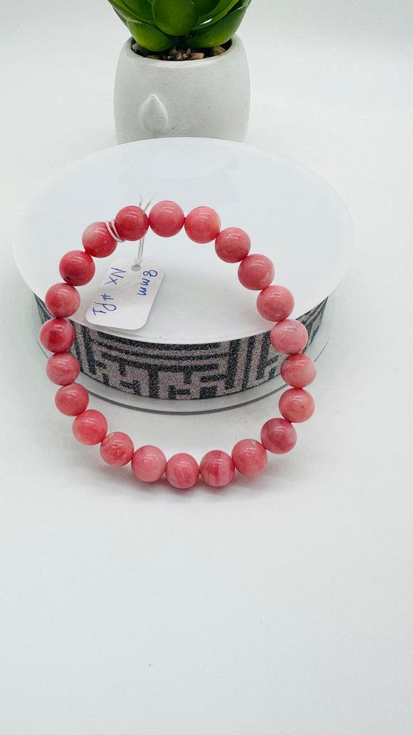 Pink Opal Bracelet - 8 mm Size  - Code P1 - AAAA Quality - Length 7.5 Inch- Natural Pink Opal Bracelet- Dark Color