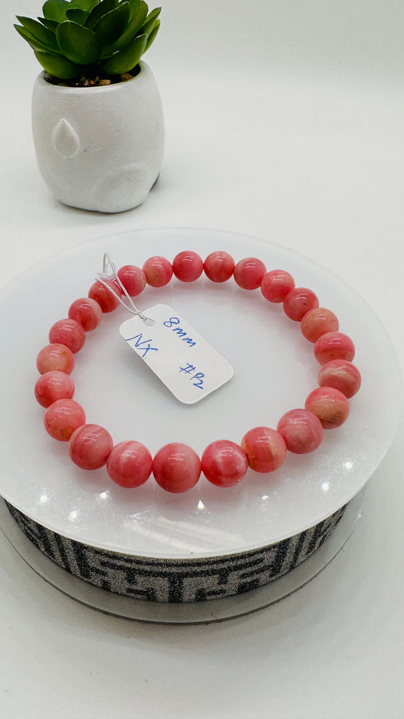 Pink Opal Bracelet - 8 mm Size  - Code P2 - AAAA Quality - Length 7.5 Inch- Natural Pink Opal Bracelet- Dark Color