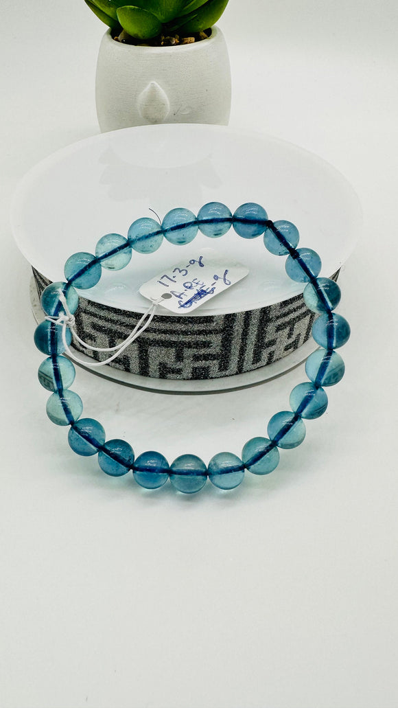 Aquamarine Round Bracelet • 8 mm Size • Code D2 • 5A Quality • 7.5 Inch Length •  Natural Aquamarine Bracelet