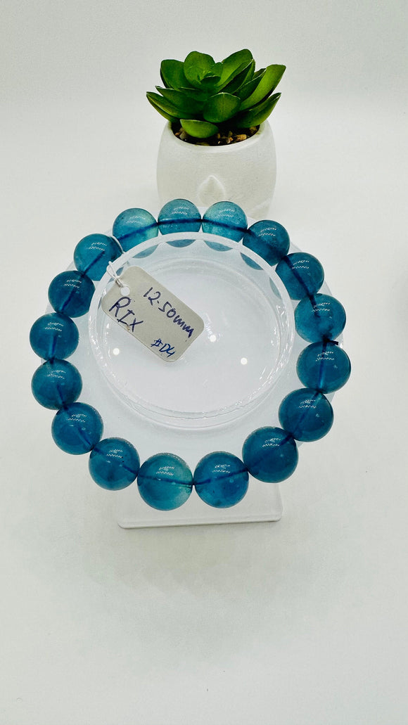 Aquamarine Round Bracelet • 12.50 mm Size • Code D4 • 5A Quality • 7.5 Inch Length •  Natural Aquamarine Bracelet