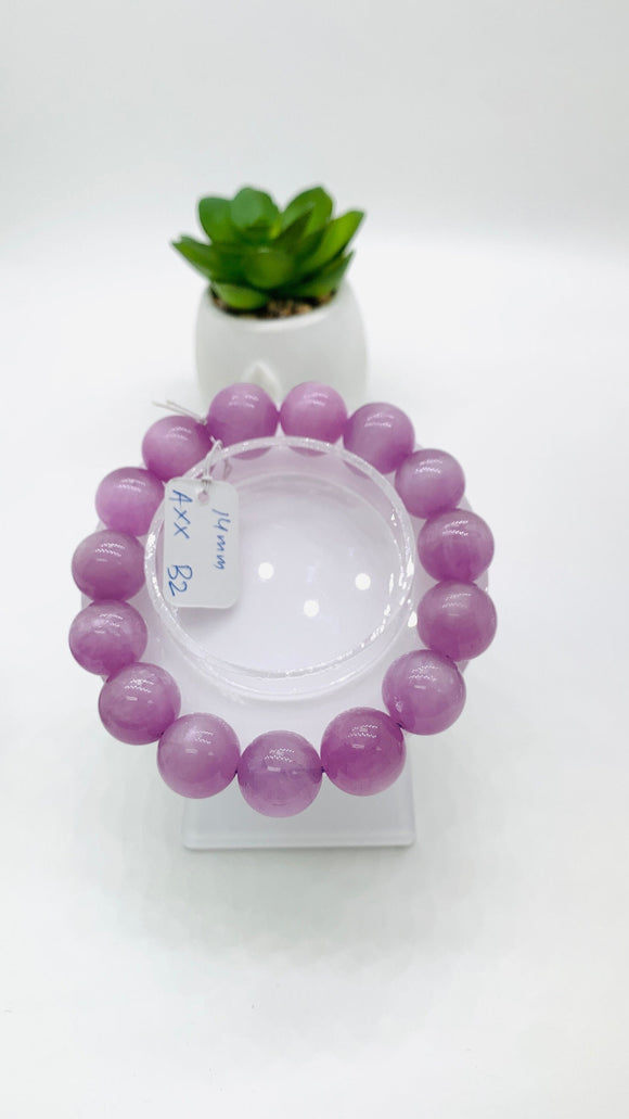 Kunzite Bracelet - 14 mm Size - Code# B2  - AAA Quality - Natural Kunzite Round Bracelet - Length 7.5 Inch