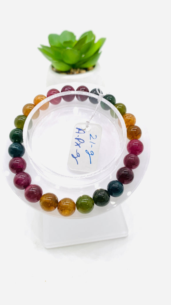 Tourmaline Bracelet 8 mm Size - Code#A1 - 4A Quality  Natural Multi Tourmaline Round Bracelet - Length 7.5