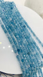 Aquamarine Faceted Cube Beads - 3 mm Size - Length 40 cm - Natural Aquamarine Box Beads